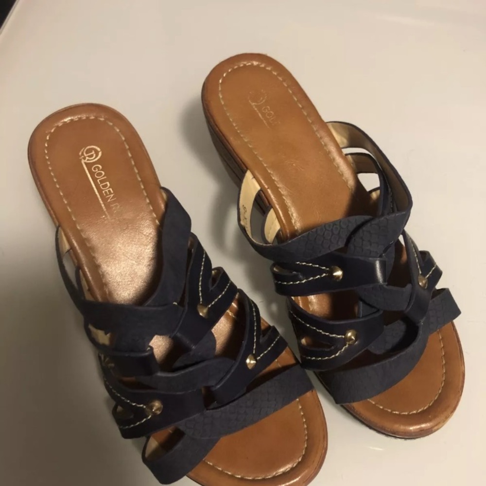 Golden Road strappy wedges